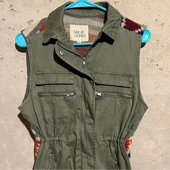 Thread & Supply Green Utility Vest With Southwestern Knit Back Size XS Aztec - Picture 2 of 9
